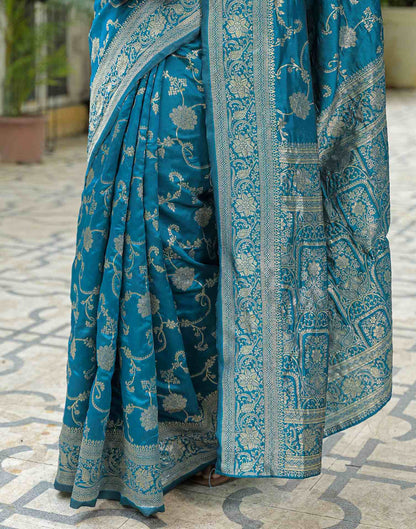 Teal Blue Silk Woven Banarasi Saree