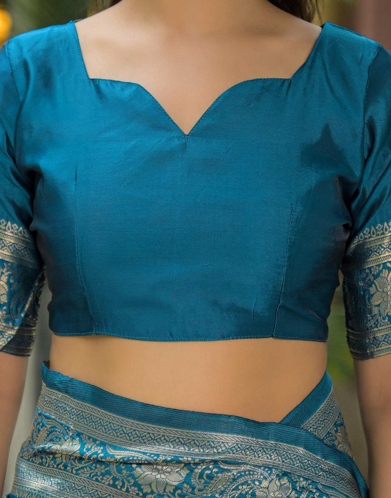 Teal Blue Silk Woven Banarasi Saree