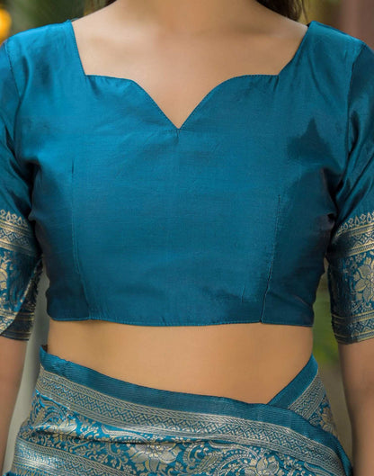 Teal Blue Silk Woven Banarasi Saree