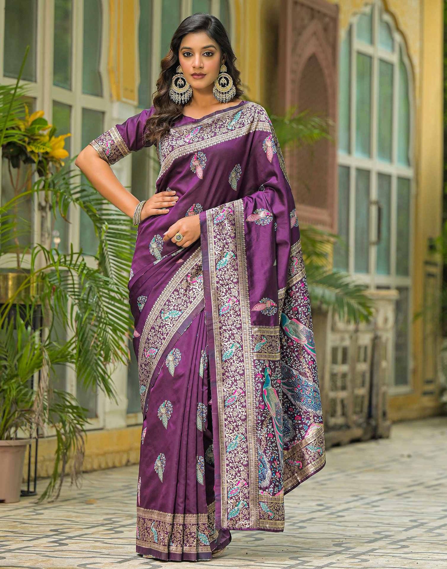Dark Purple Silk Woven Saree