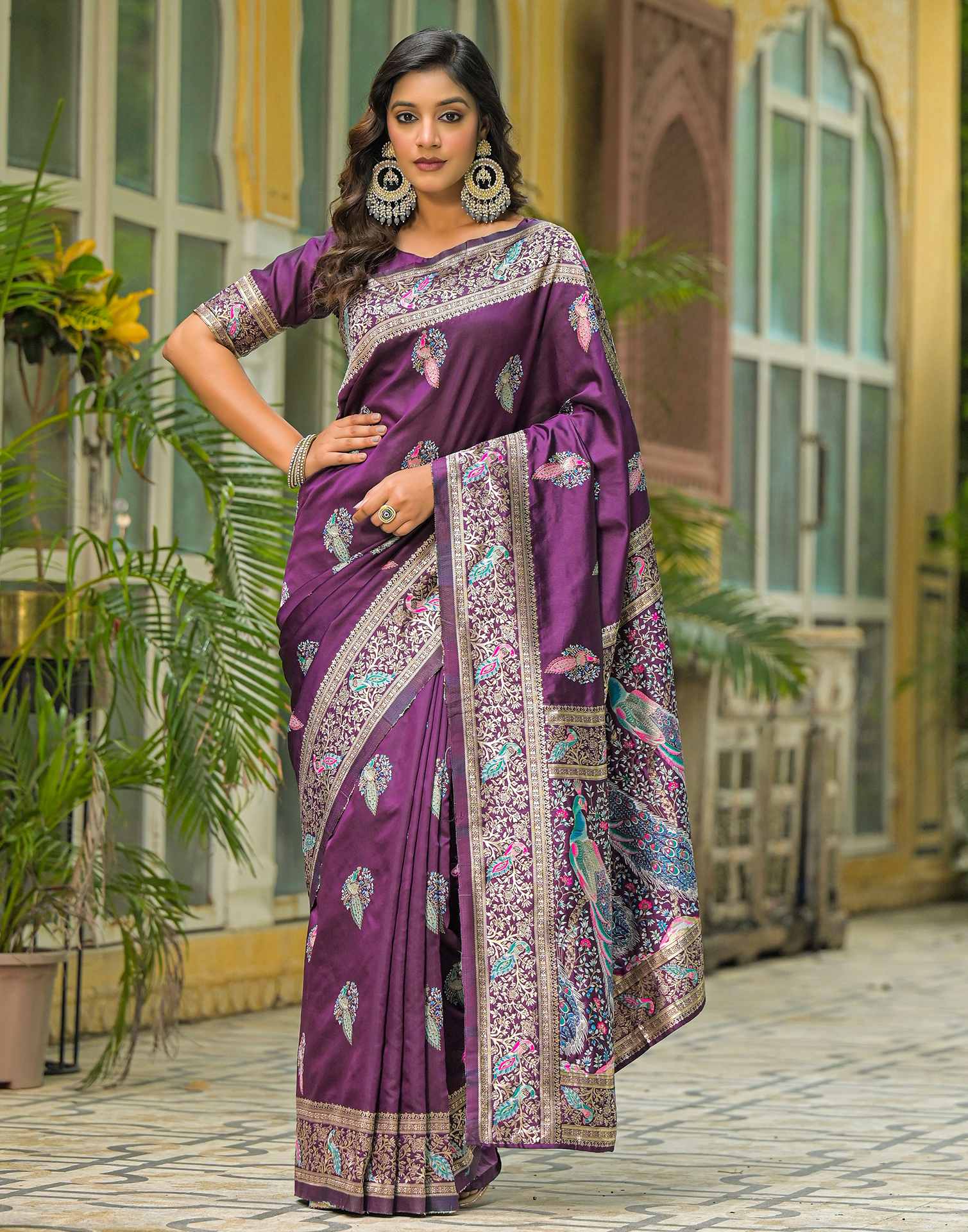 Dark Purple Silk Woven Saree