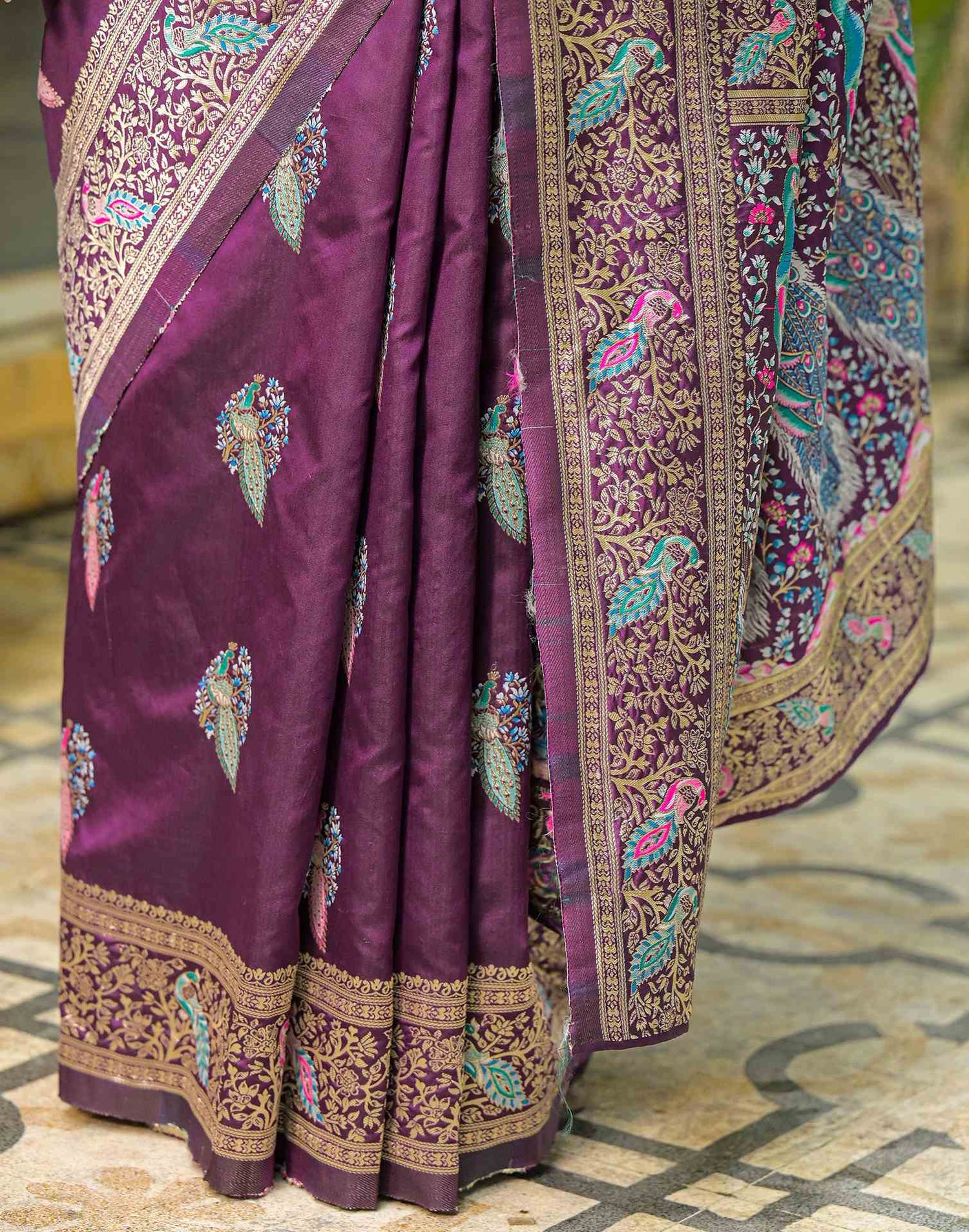 Dark Purple Silk Woven Saree
