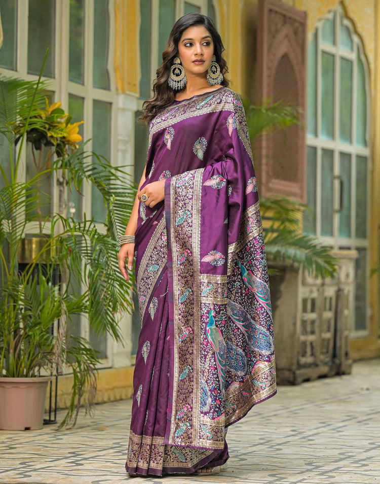 Dark Purple Silk Woven Banarasi Saree