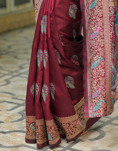 Maroon Silk Woven Saree