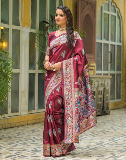 Maroon Silk Woven Saree
