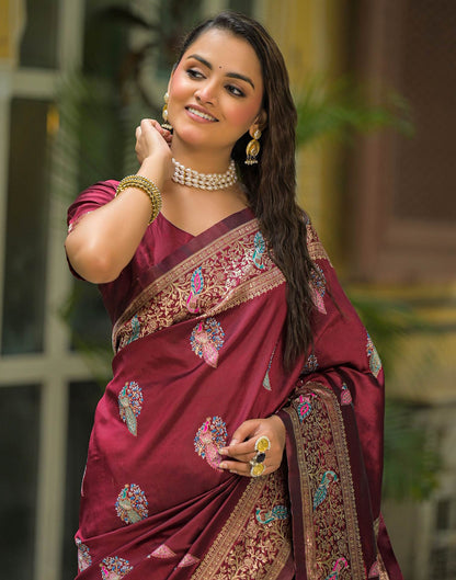 Maroon Silk Woven Saree