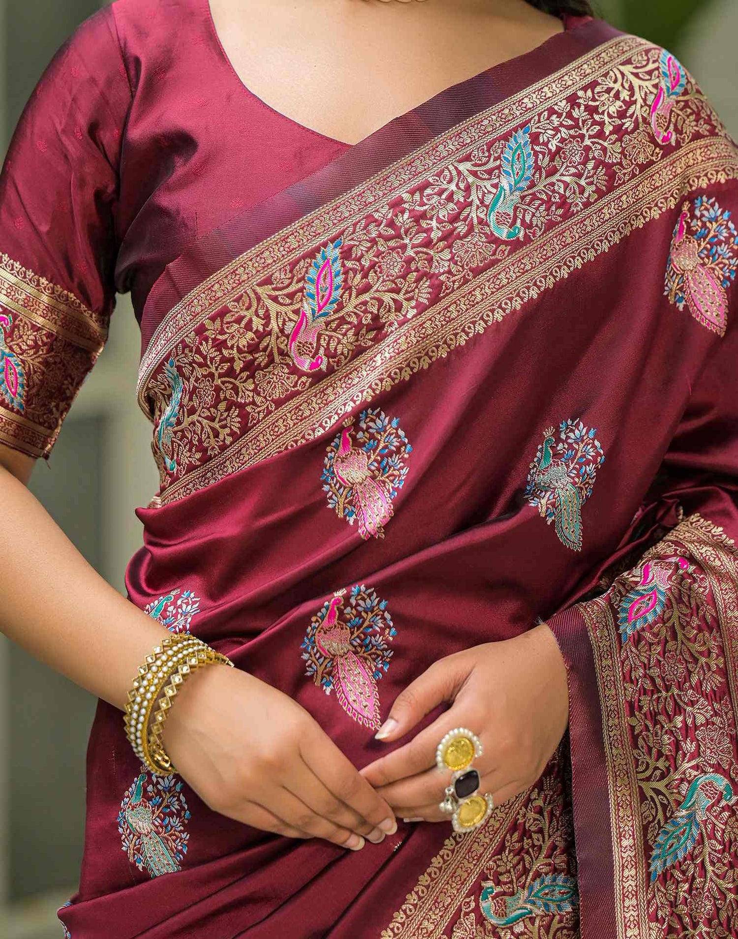 Maroon Silk Woven Saree