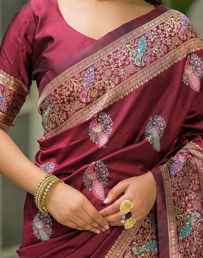 Maroon Silk Woven Saree