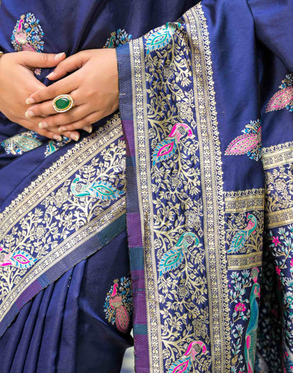 Navy Blue Silk Woven Saree