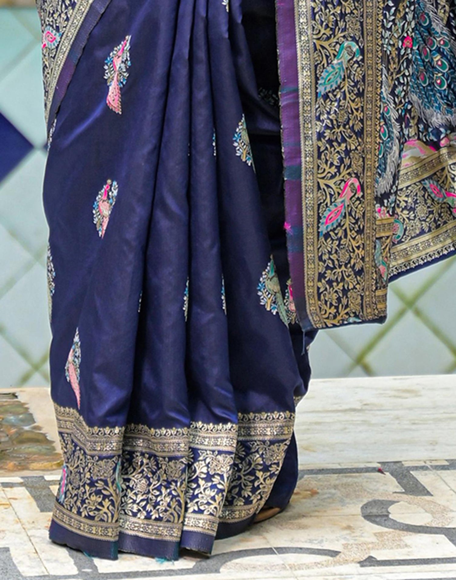 Navy Blue Silk Woven Saree