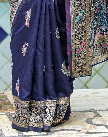 Navy Blue Silk Woven Saree