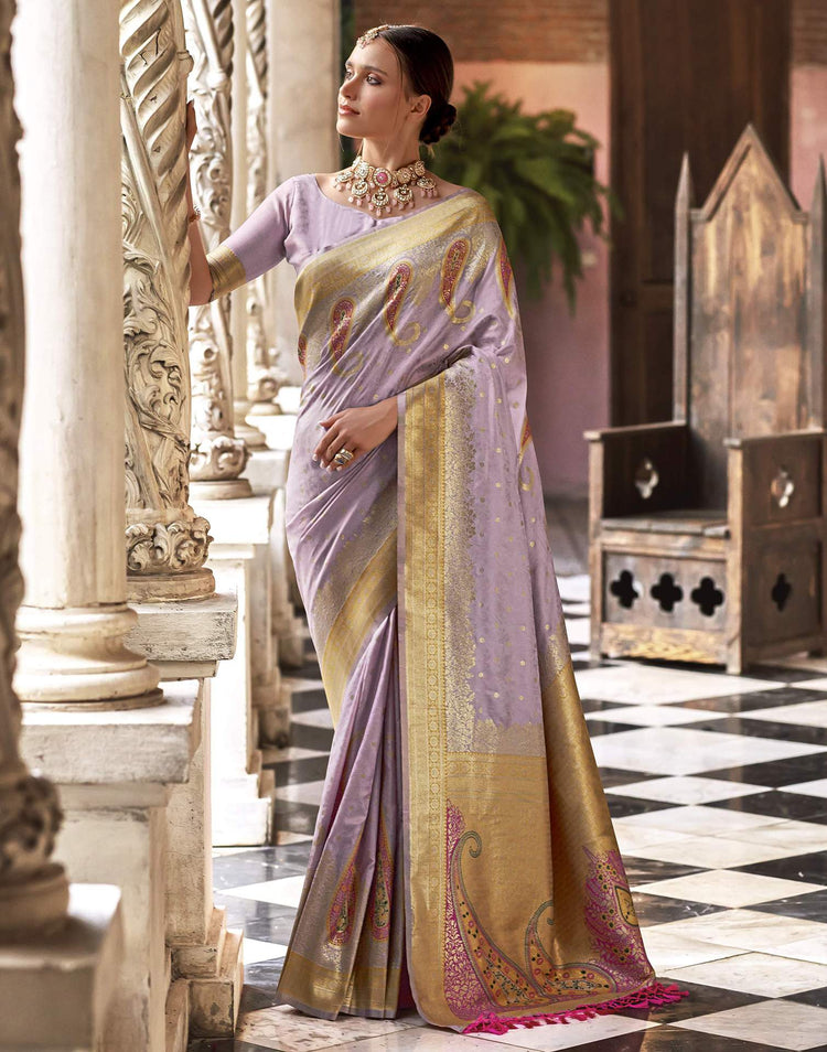 Lavender Silk Woven Banarasi Saree