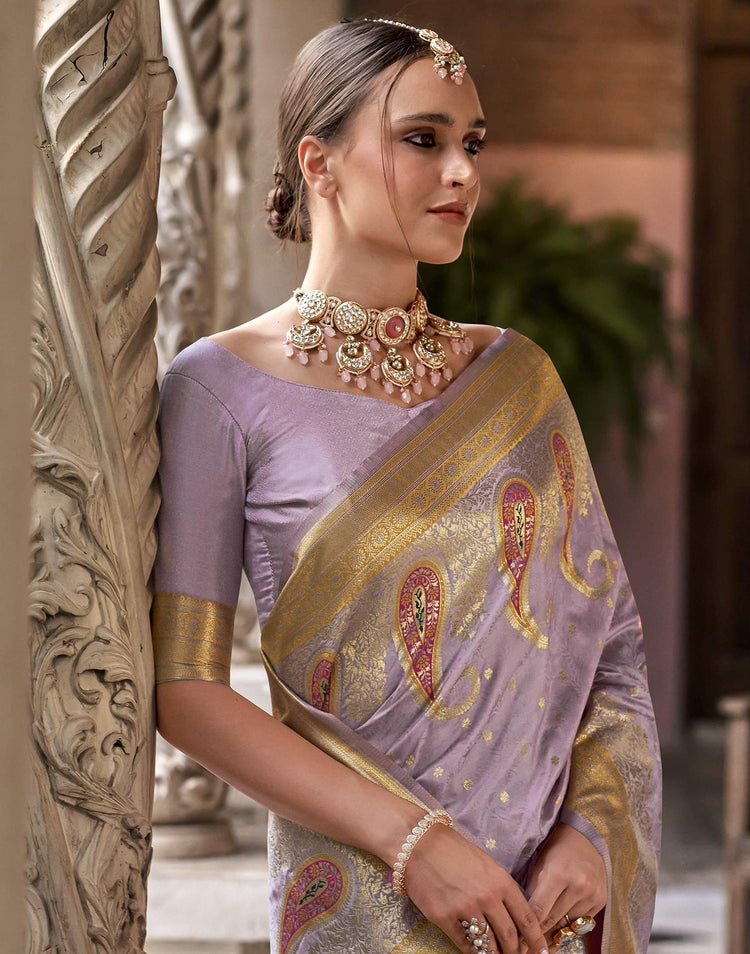 Lavender Silk Woven Banarasi Saree