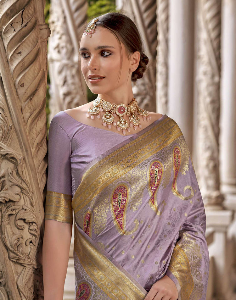 Lavender Silk Woven Banarasi Saree