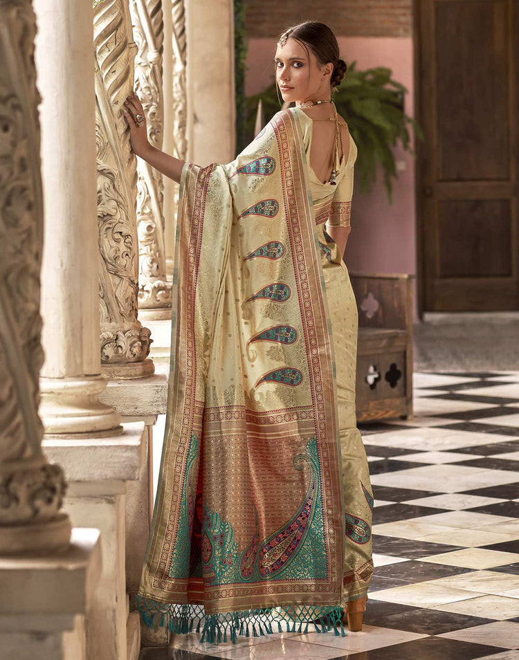 Beige Silk Woven Banarasi Saree