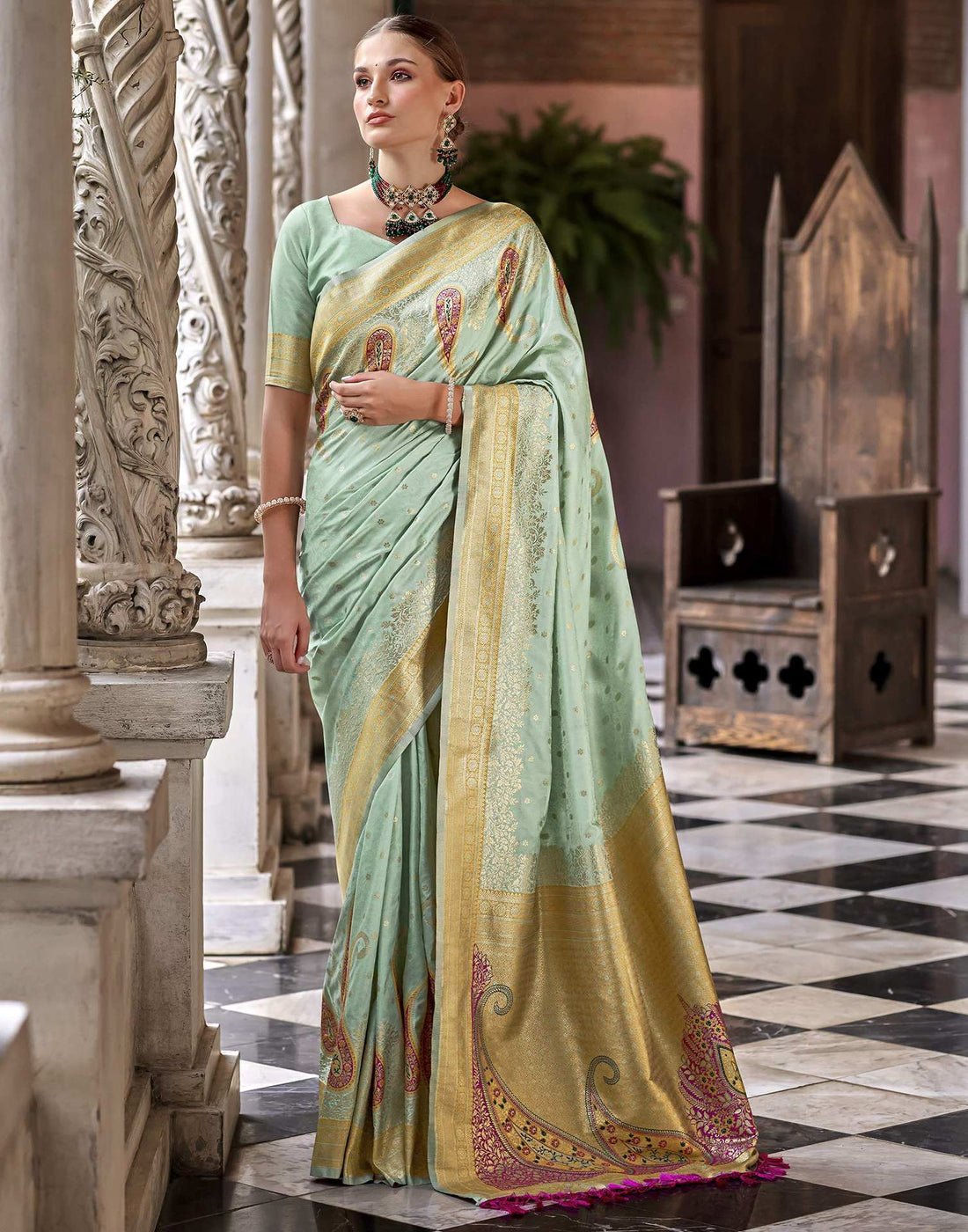 Mint Green Silk Woven Saree