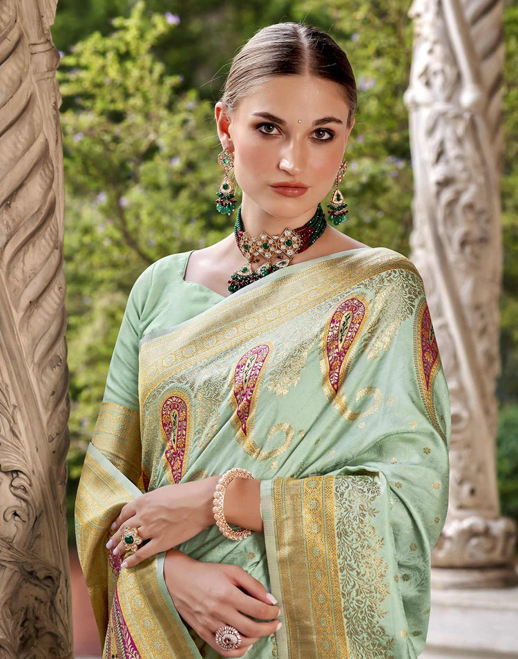 Mint Green Silk Woven Banarasi Saree