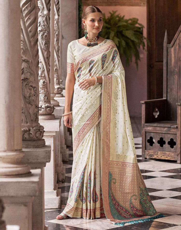 Off White Silk Woven Banarasi Saree