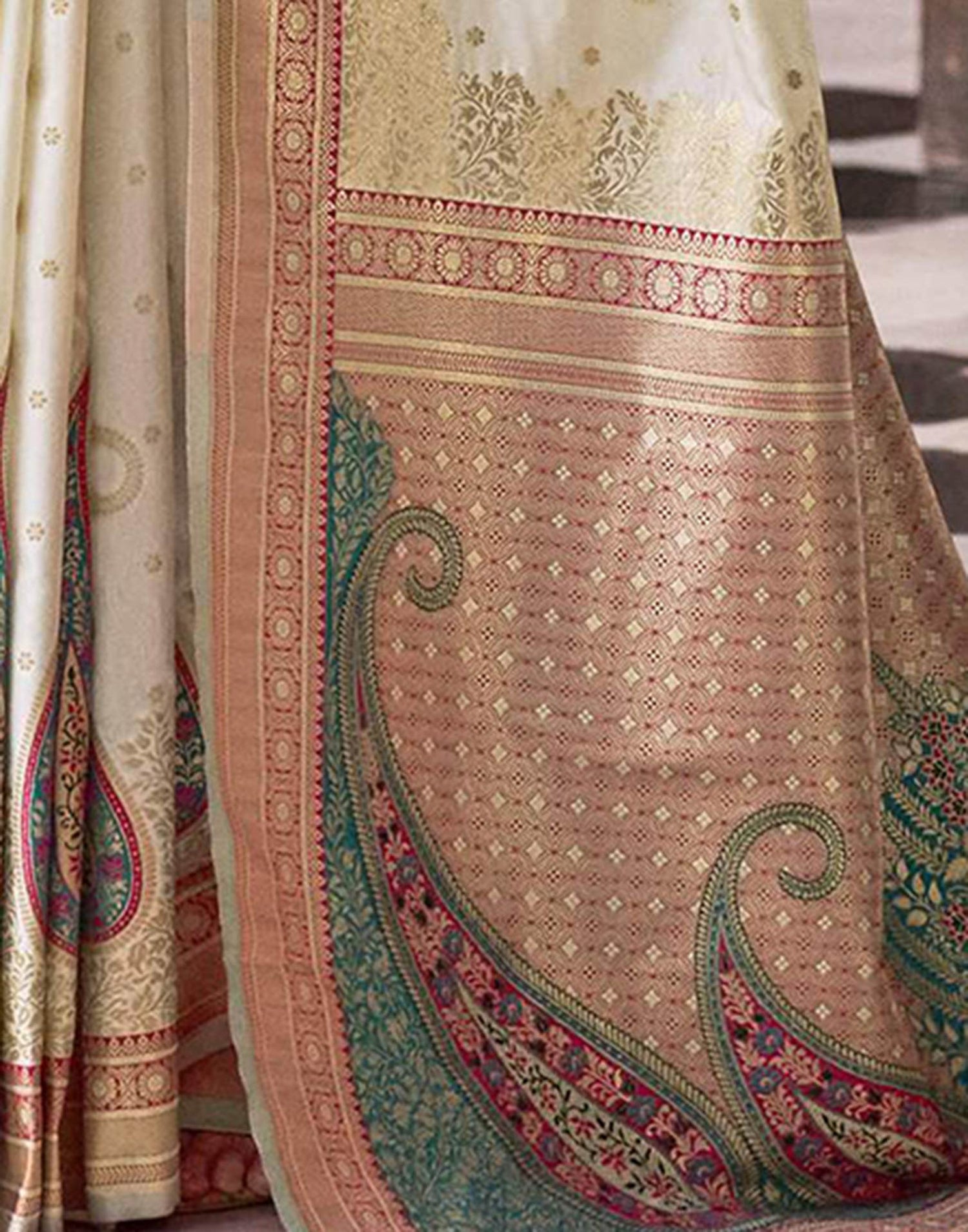 Off White Silk Woven Saree