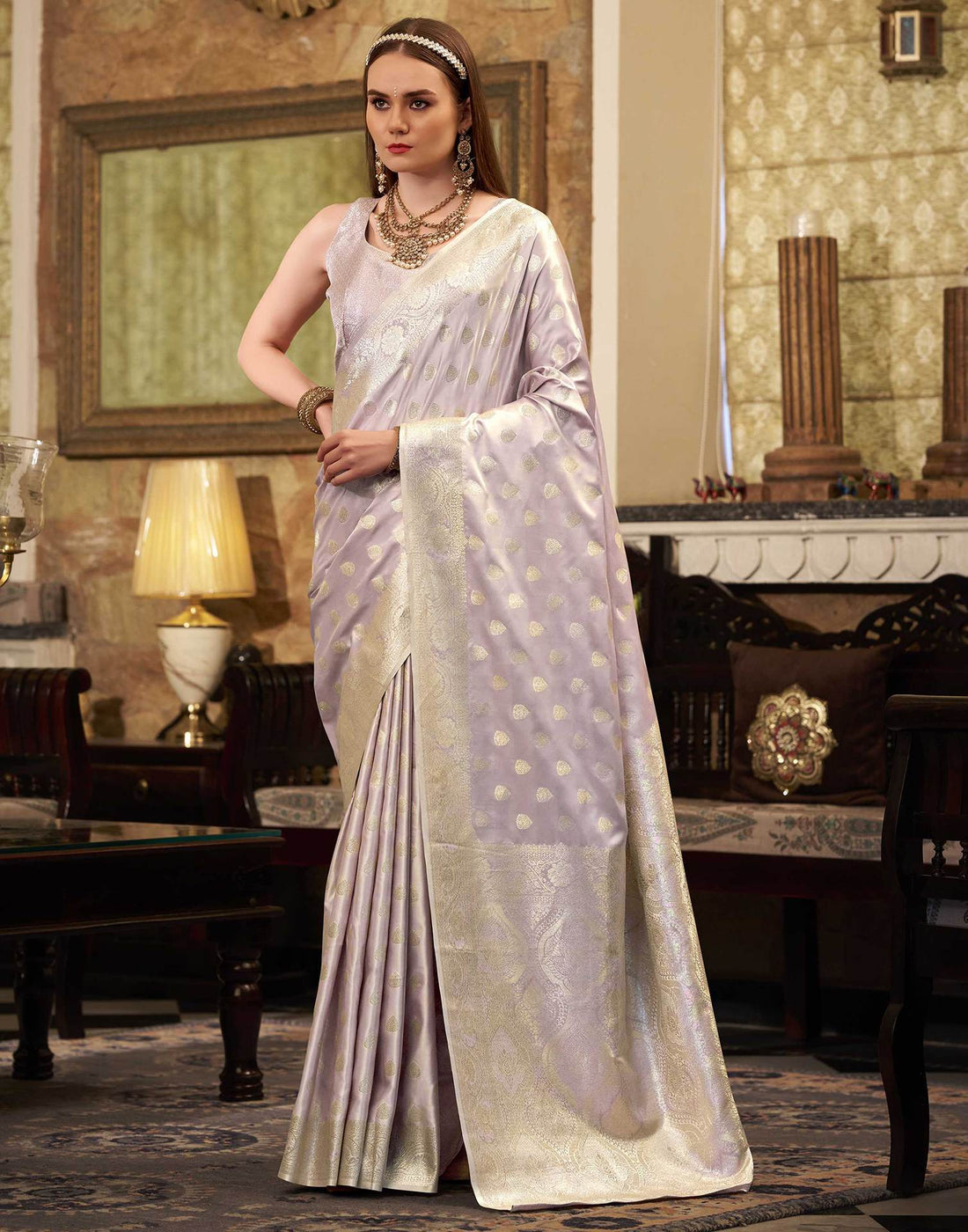Lavender Silk Woven Banarasi Saree