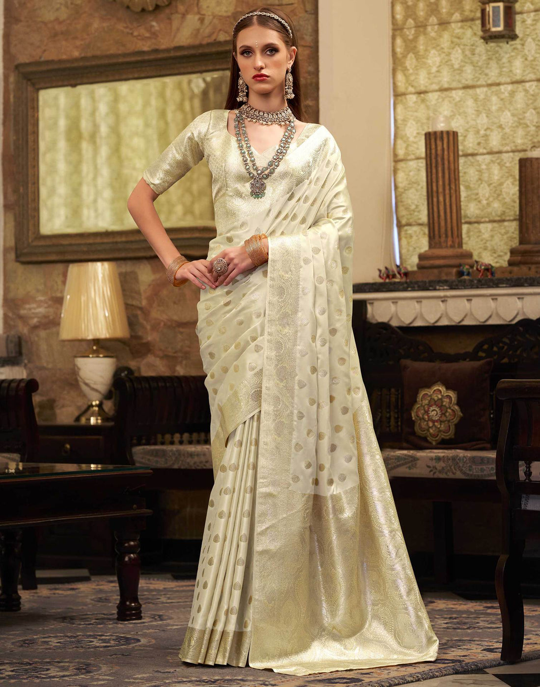 Off White Silk Woven Banarasi Saree