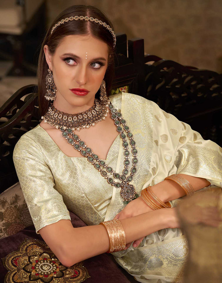 Off White Silk Woven Banarasi Saree