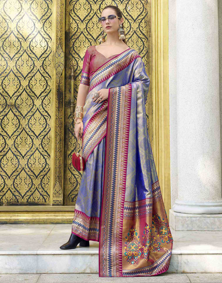 Blue Tissue Silk Woven Paithani Saree