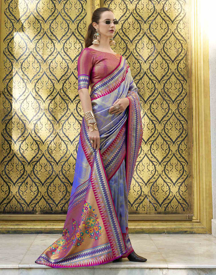 Blue Tissue Silk Woven Paithani Saree