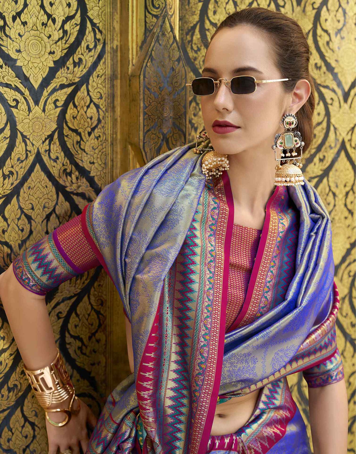 Blue Tissue Silk Woven Saree