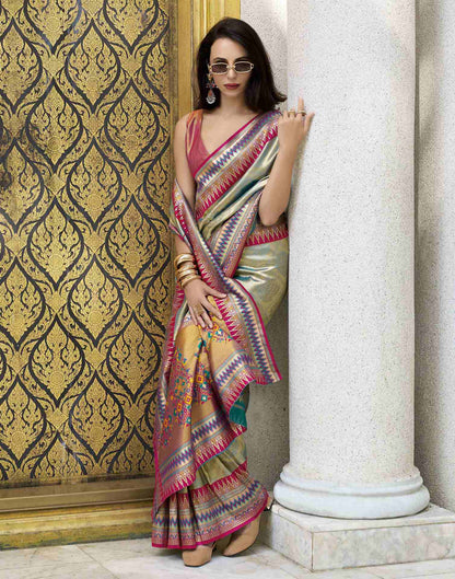 Teal Green Tissue Silk Woven Saree