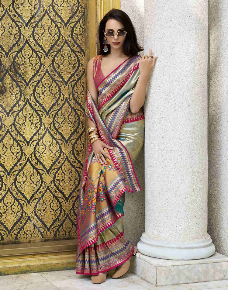 Teal Green Tissue Silk Woven Paithani Saree