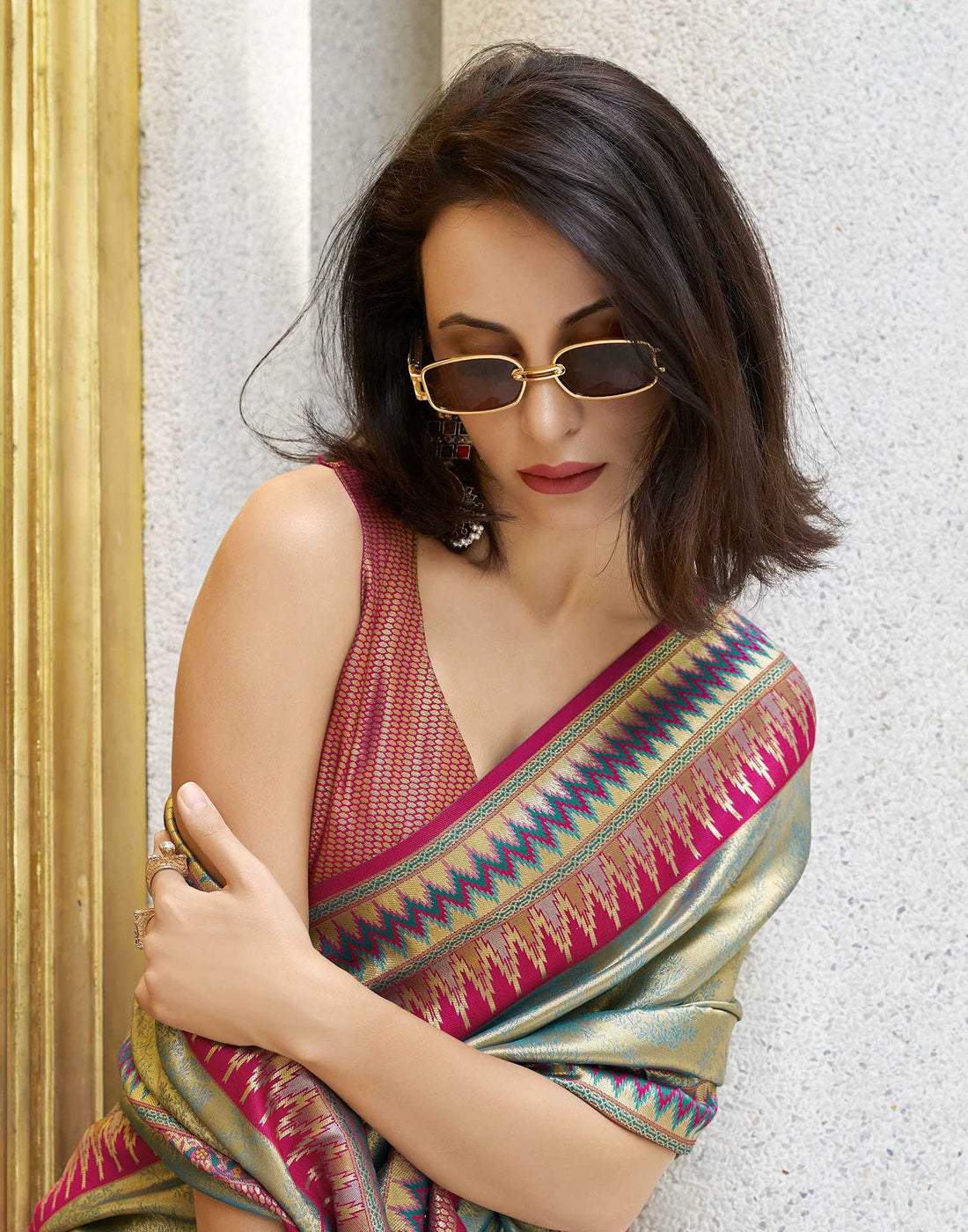 Teal Green Tissue Silk Woven Saree