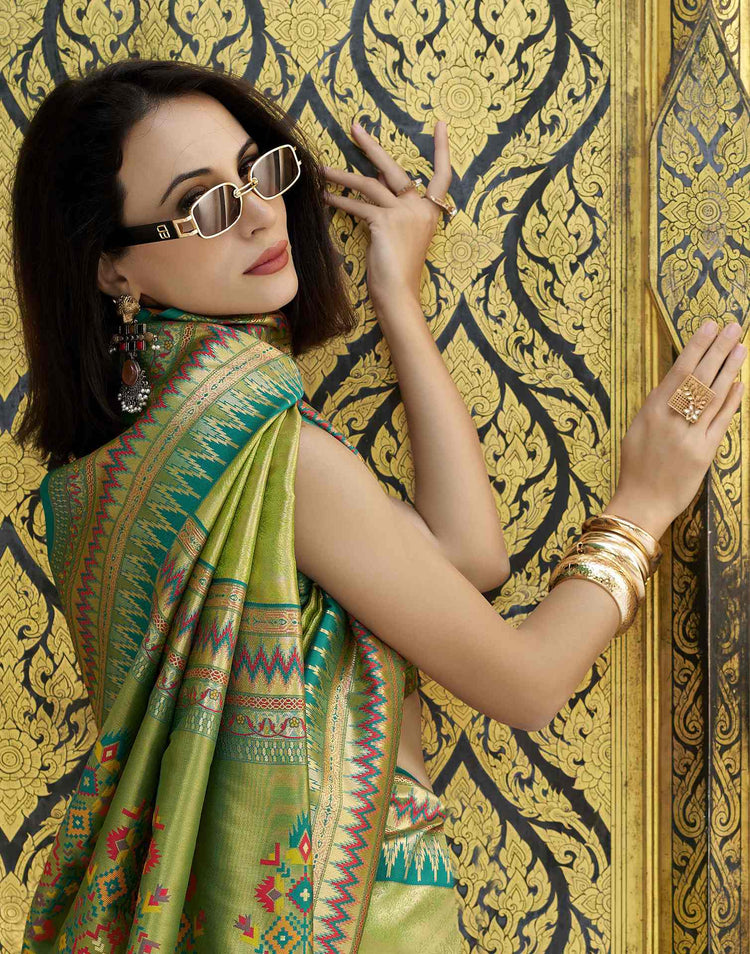 Parrot Green Tissue Silk Woven Paithani Saree