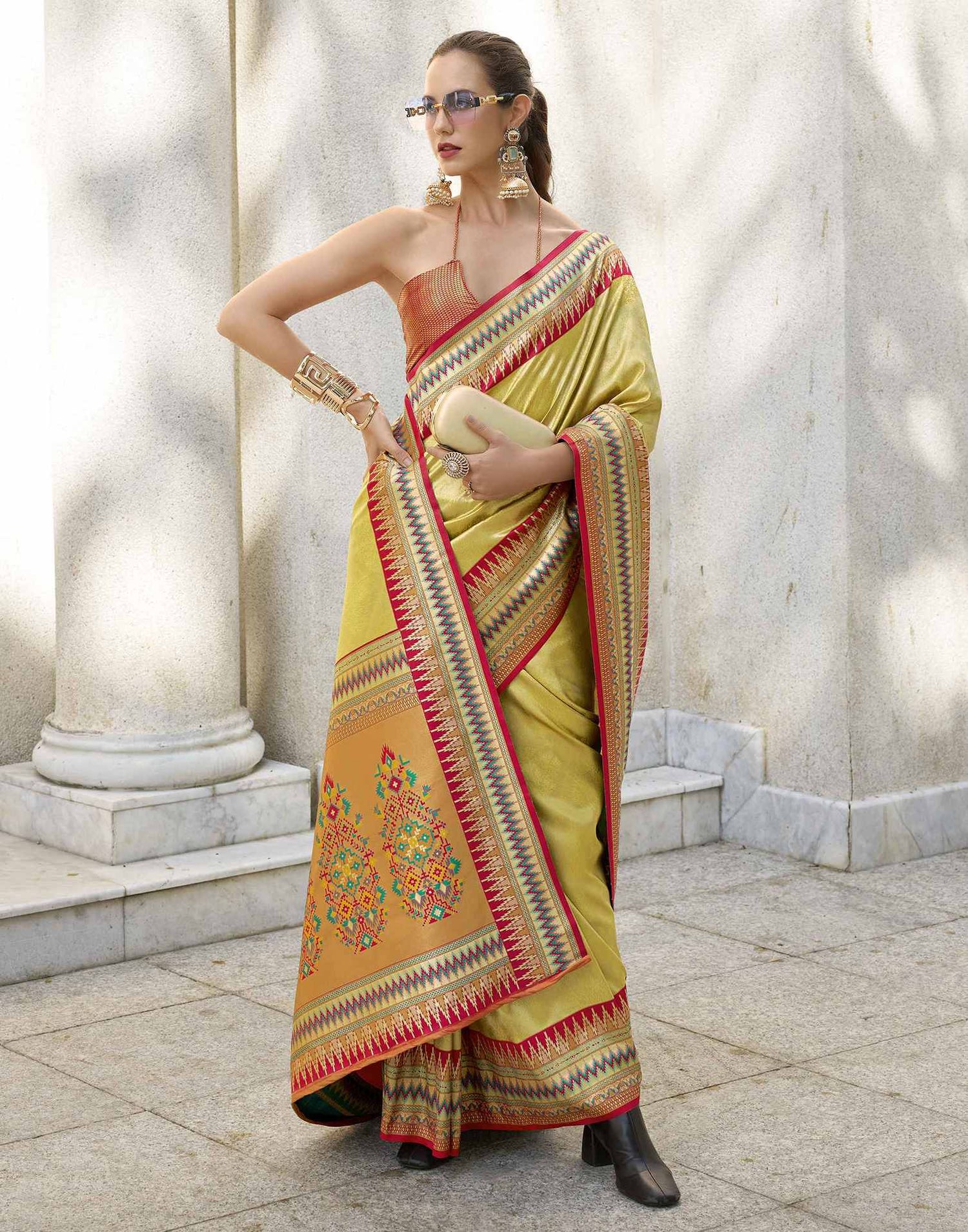 Yellow Tissue Silk Woven Saree