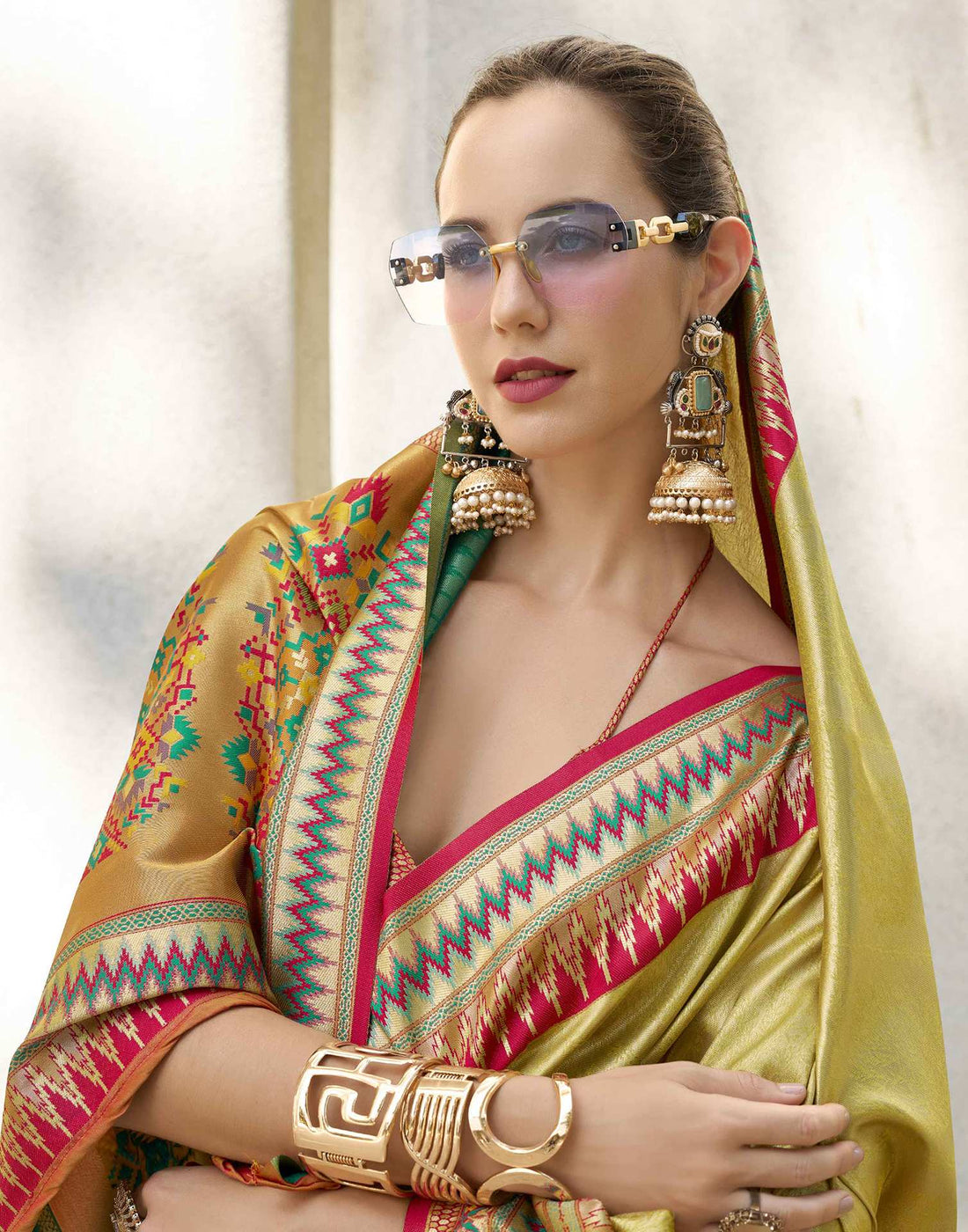 Yellow Tissue Silk Woven Saree