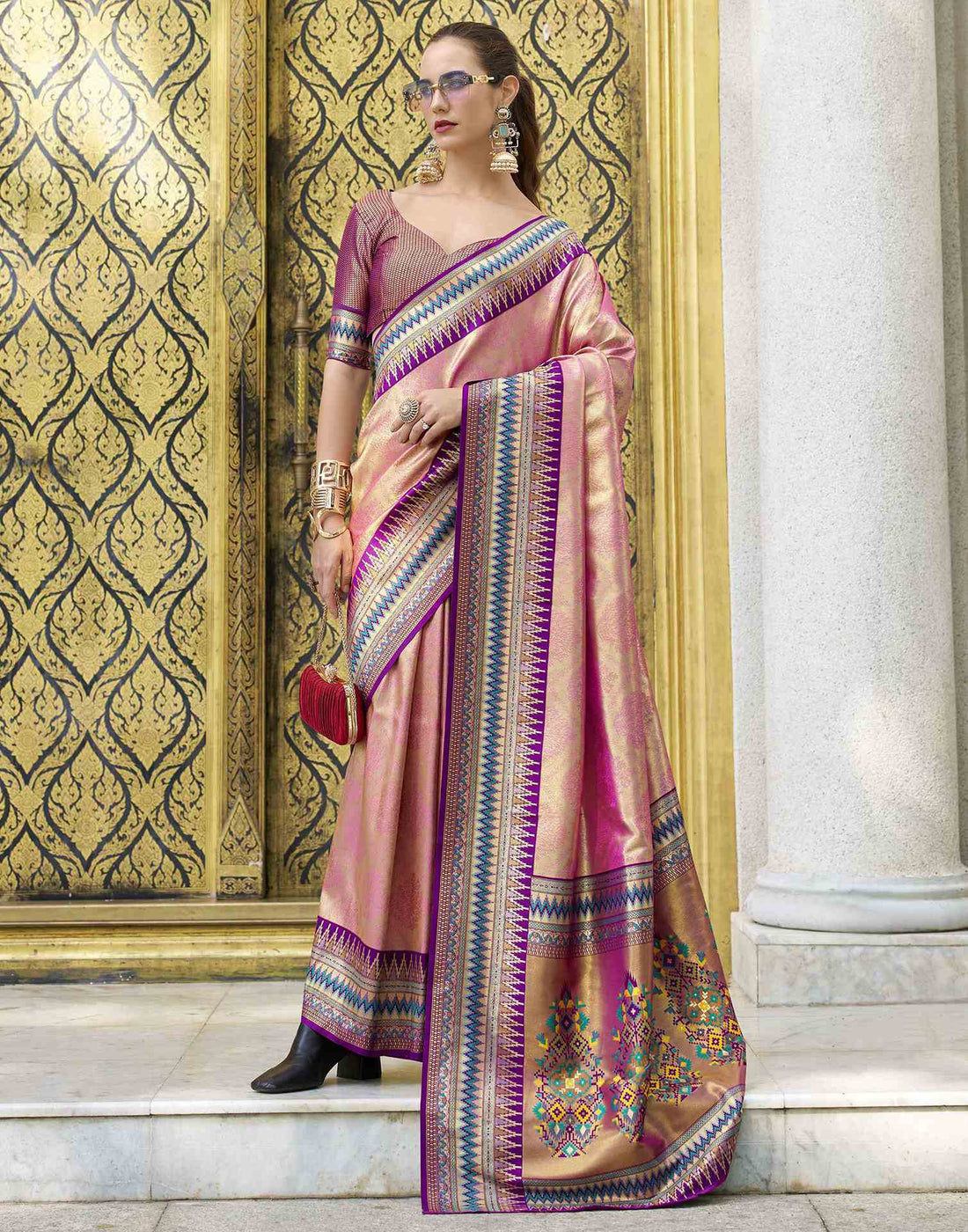 Pink Tissue Silk Woven Saree