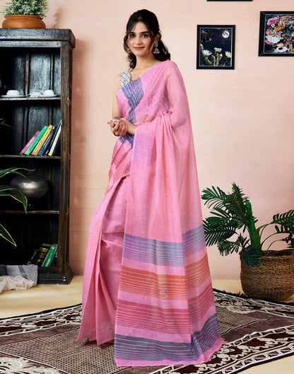 Ready To Wear Pink Chanderi Printed Saree With Pocket