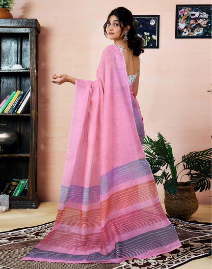 Ready To Wear Pink Chanderi Printed Saree With Pocket