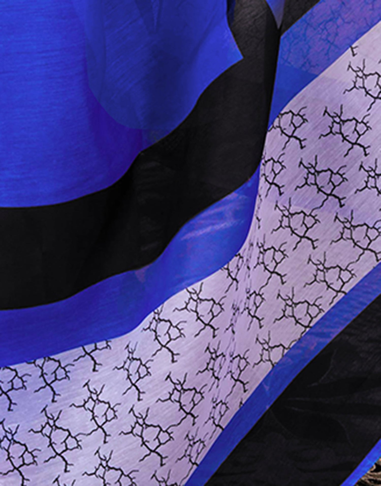Ready To Wear Dark Blue Chanderi Printed Saree With Pocket