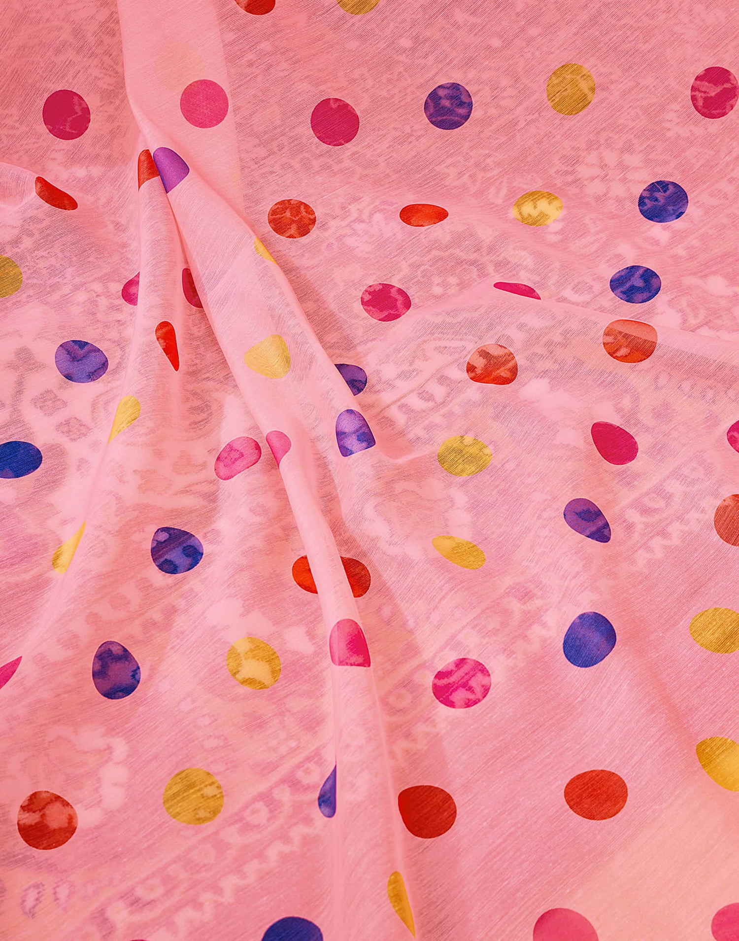 Ready To Wear Peach Chanderi Printed Saree With Pocket