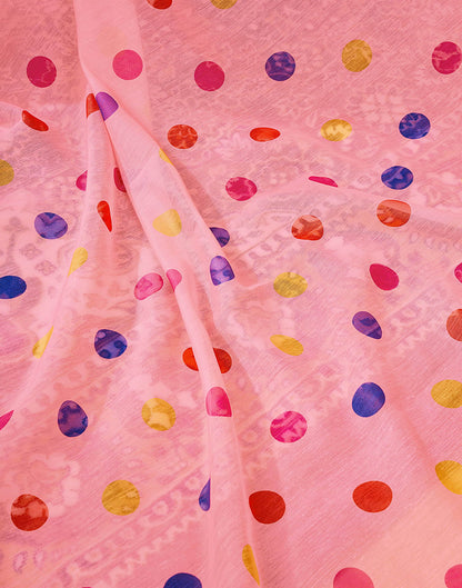 Ready To Wear Peach Chanderi Printed Saree With Pocket