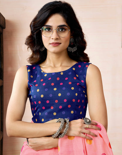 Ready To Wear Peach Chanderi Printed Saree With Pocket