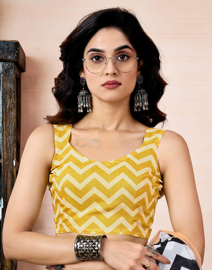 Ready To Wear White Chanderi Printed Saree With Pocket