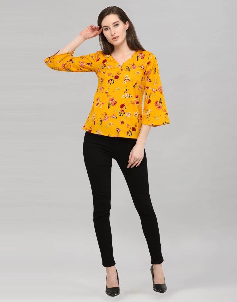 Yellow Coloured Printed Crepe Top | Sudathi