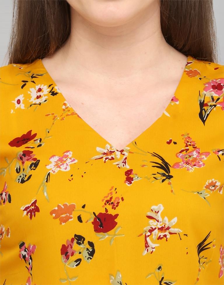Yellow Coloured Printed Crepe Top | Sudathi