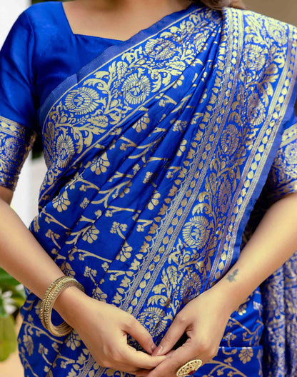 Blue Silk Woven Banarasi Saree