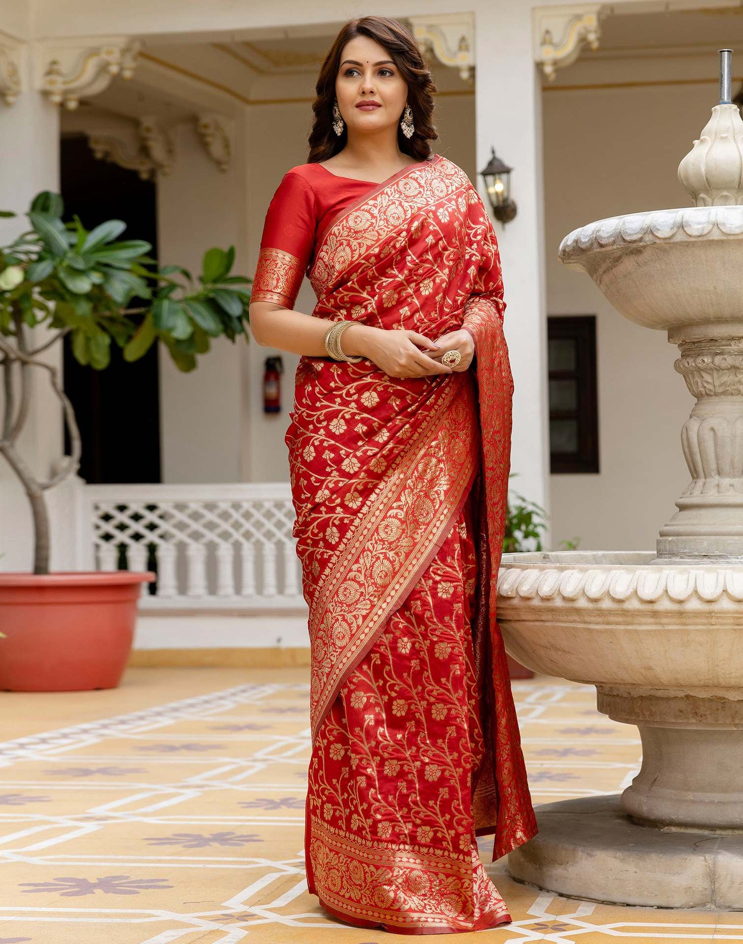 Red Silk Woven Banarasi Saree