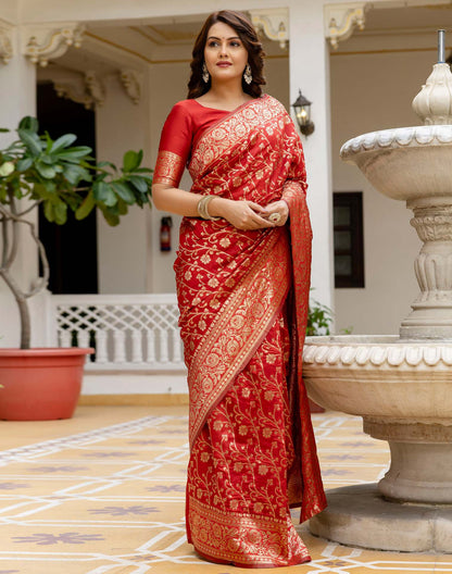Red Silk Woven Banarasi Saree