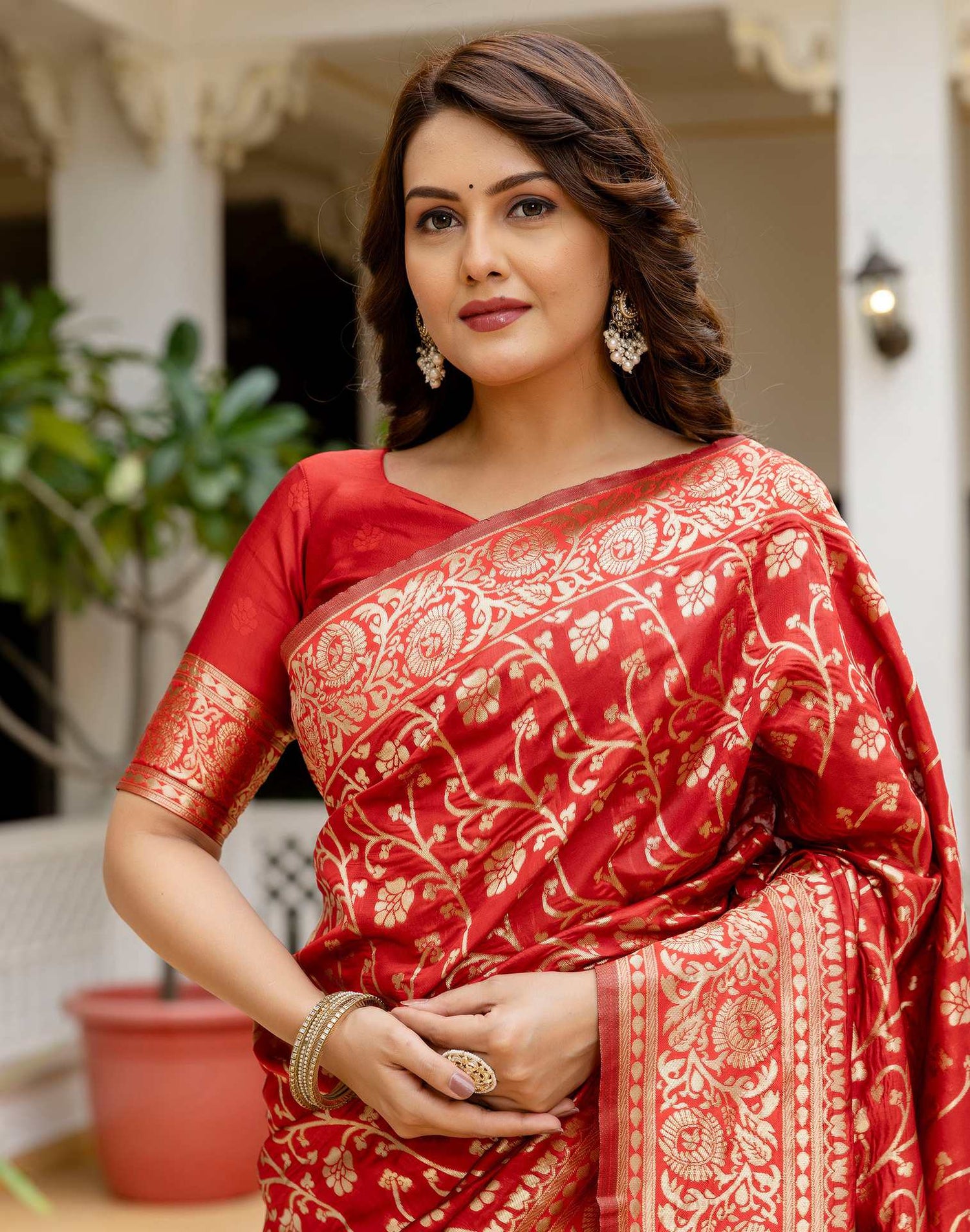 Red Silk Woven Banarasi Saree