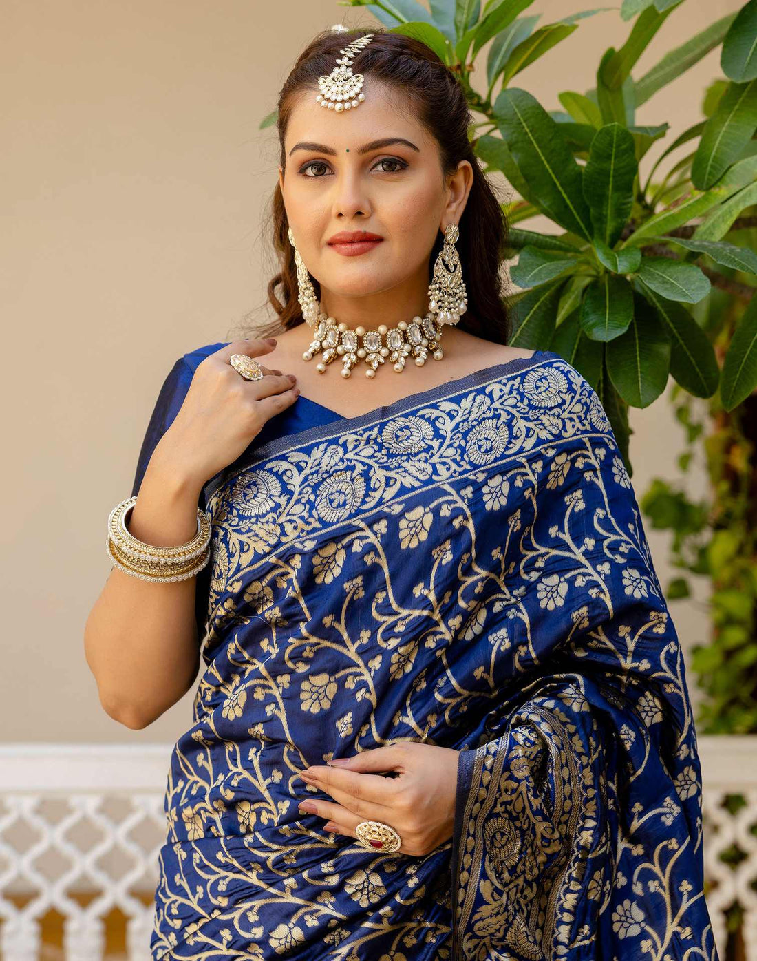 Navy Blue Silk Woven Banarasi Saree